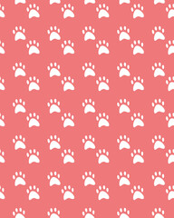 Pattern with cat paws on a pink background. Vector illustration. Animals, wallpaper, print.