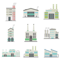 Factory Buildings Icon Vector Set Collection