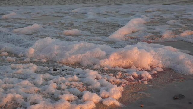 Natural foam  at the Pink Lagoon of Las Coloradas. Yucatan, Mexico