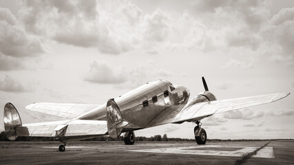 historical aircraft on a runway ready for take off