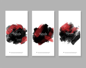 Set of vertical banner with abstract black ink watercolor splatter.