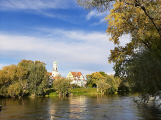 Fototapeta premium spring landscape near Danube river in Regensburg city, Germany