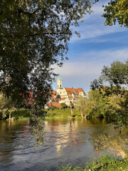 Obraz premium spring landscape near Danube river in Regensburg city, Germany