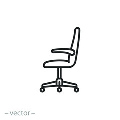 office or computer chair icon, work vacancy, hiring job, search employee concept, thin line symbol on white background - editable stroke vector illustration