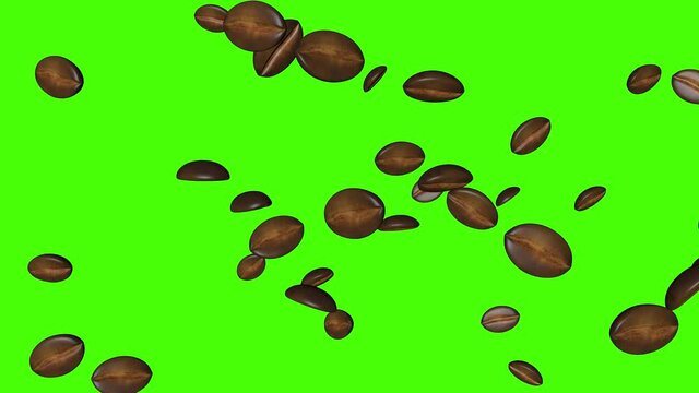 3D animation of coffee beans group on green screen chroma key