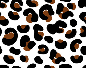Fototapeta na wymiar Jaguar Leopard print skin abstract seamless pattern. Abstract wild animal Jaguar Leopard brown spots on white background for fashion print design, web, cover, wallpaper, cutting, and crafts.