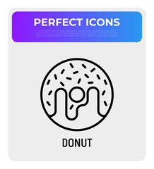 Donut thin line icon, bakery, dessert. Modern vector illustration