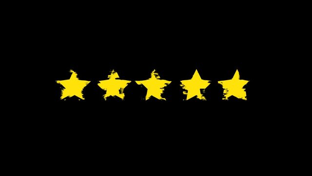  star rating animation. Rating five stars with glitch effect  video footage, 4K