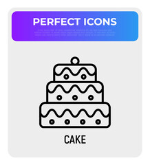 Layered cake thin line icon, wedding dessert. Modern vector illustration