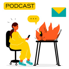 Podskaster girl in a yellow suit. Vector polish illustration.