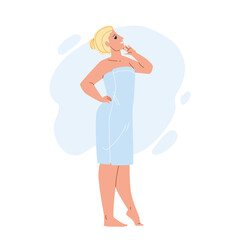Face Lifting Beauty Procedure Enjoy Woman Vector. Adult Girl Enjoying After Face Lifting Clinic Or Spa Salon Cosmetology Operation. Character Lady Rejuvenation Flat Cartoon Illustration