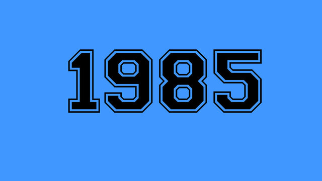 1985 number black lettering blue background