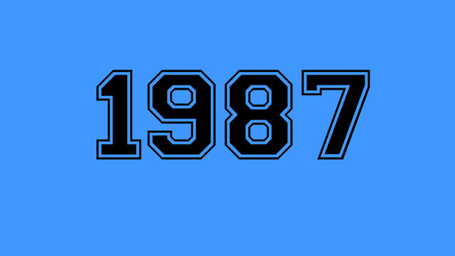 1987 number black lettering blue background