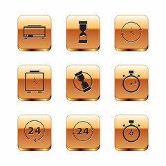 Set Digital alarm clock, Clock 24 hours, Old hourglass, Alarm, Stopwatch and icon. Vector