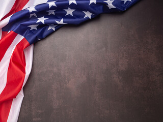 Part of the American flag isolated on vintage background. Top view. Flat lay. Space for text