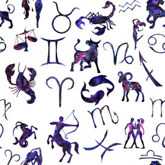 pattern of watercolor art of signs of the zodiac