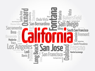 Fototapeta premium List of cities in California USA state, word cloud concept background