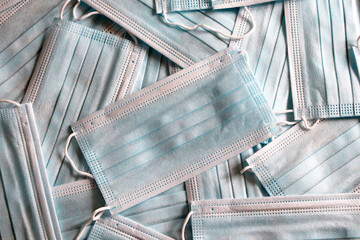 Many protective blue face masks
