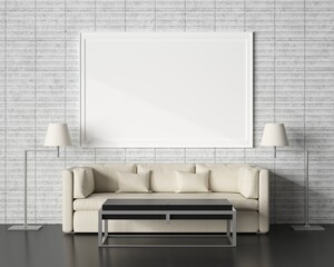 3D Mockup poster in Modern interior design minimal style