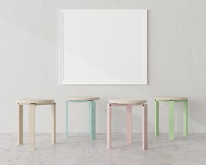 3D design for living room interior with frame mockup