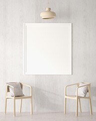 3D design for living room interior with frame mockup