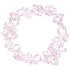 Obraz na płótnie Canvas Elegant outline sketching of magnolia flowers, vector illustration, seamless pattern