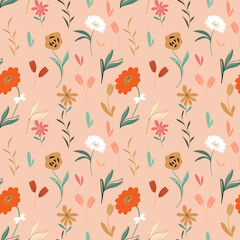 Blooming meadow seamless pattern. Spring summer collection. Trendy color for fashion. wallpapers, and print. A lot of flowers.  