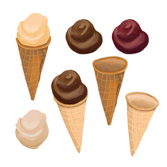 Classic ice-cream cone, digital illustration on a white background