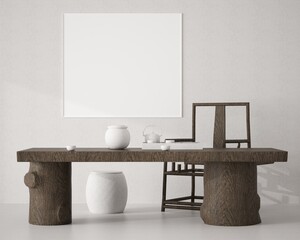 3D Mockup poster Modern interior minimal style in workspace