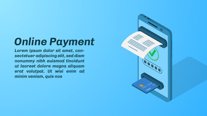 Online payment concept, secure money transfer, NFC payment, using a smartphone. Vector illustration.
