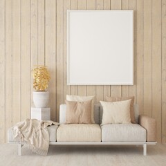 3D Mockup poster in Modern interior design minimal style