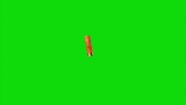 12 Gauge Shotgun slug Ammo Shell is being Ejected from shotgun rifle.  Red.