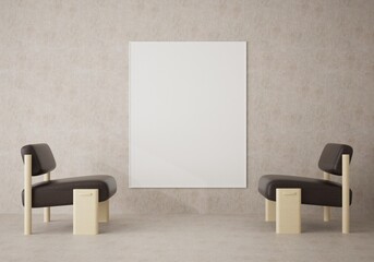 3D design for living room interior with frame mockup