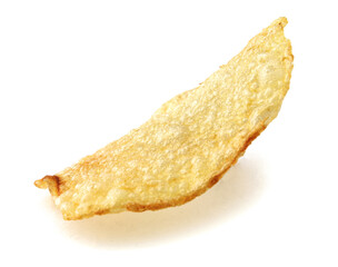 Potato chips are isolated on a white background.