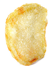 Potato chips are isolated on a white background.