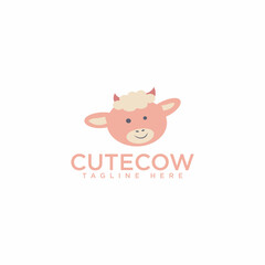 Cute head cow cartoon, happy cow logo design illustration. cartoon cow logo vector mascot character 