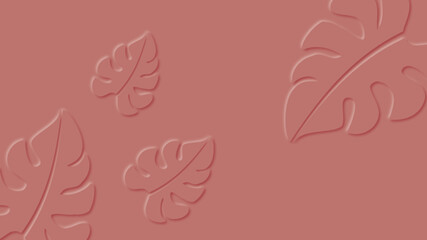 Coral summer background with leaves.
