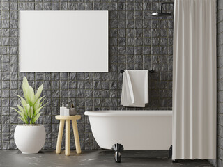 3D interoir design for cozy bathroom and mockup frame