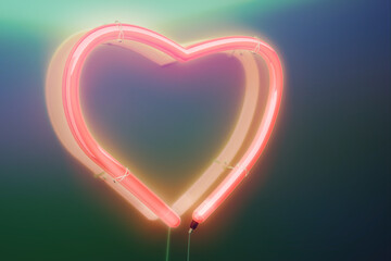 Neon pink heart glow effect. concept of love, valentine's day. 3d render