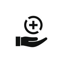 Add or more. Cross sign in a circle on hand flat icon isolated on white background. Vector illustration