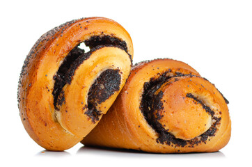 Poppy seed buns on white background isolation
