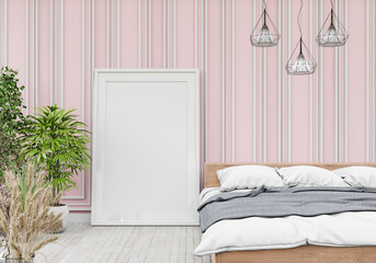 3D interoir design for bedroom and mockup frame