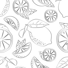 Fresh lemons background. Hand drawn overlapping backdrop. Colorful wallpaper vector. Seamless pattern with fresh fruits collection. Decorative illustration, good for printing