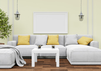 3D interoir design for living room and mockup frame