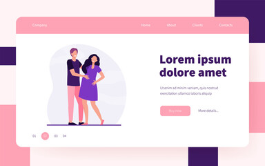 Happy man standing near pregnant wife. Belly, father, mother flat vector illustration. Family and pregnancy concept for banner, website design or landing web page