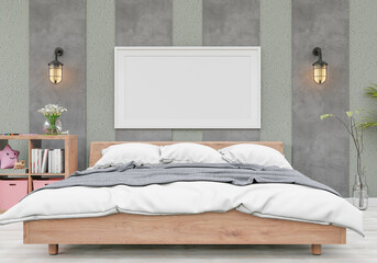 3D interoir design for bedroom and mockup frame