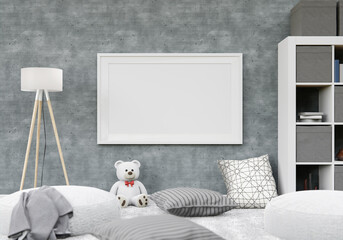 3D interoir design for bedroom and mockup frame
