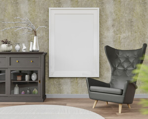 3D interoir design for living room and mockup frame