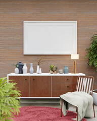 3D interoir design for living room and mockup frame