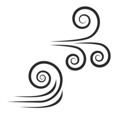 Wind blowing vector icon isolated on white background. Simple flat wind pictogram. Cold weather symbol black illustration. - Vector